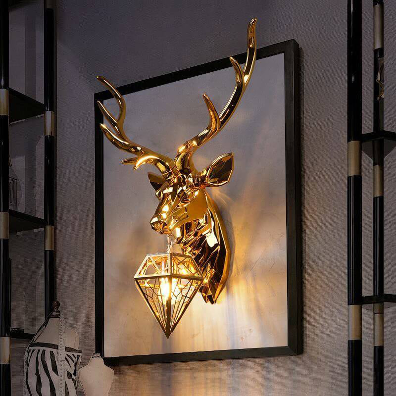 European Creative Plating Geometric Deer Head 1-Light Wall Sconce Lamp