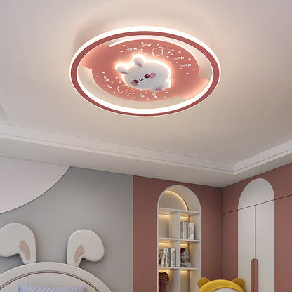 Contemporary Creative Childlike Spaceman Rabbit Design LED Kids Flush Mount Ceiling Light For Bedroom
