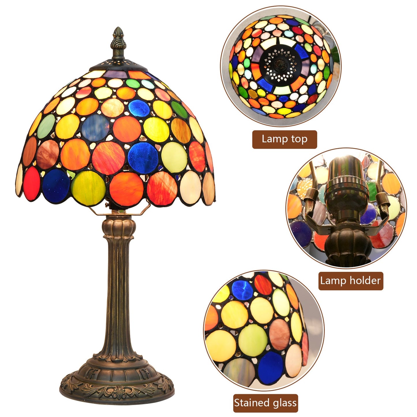 Traditional Tiffany Resin Glass Dome Round 1-Light Table Lamp For Bedside