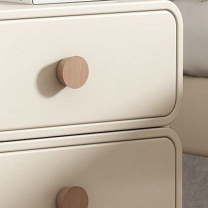 Contemporary Scandinavian Square Tabletop Solid Wood Faux Leather Stainless Steel Nightstand 2-Drawer For Bedroom