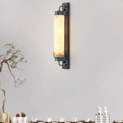 مصباح حائط LED نحاسي بعمود من الرخام الصيني الحديث