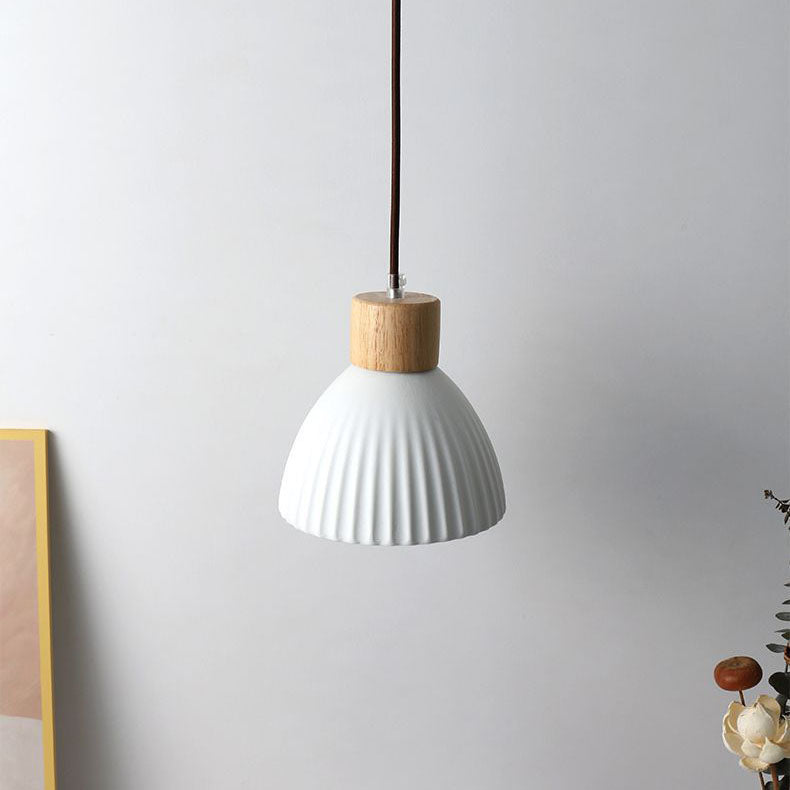 Modern Nordic Ceramic Wood Circle Round 1-Light Pendant Light For Dining Room