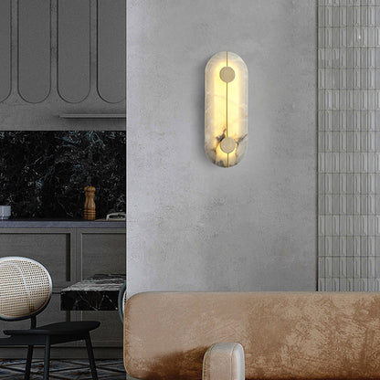 Traditional Chinese Copper Marble Round Elliptical LED Wall Sconce Lamp For Hallway