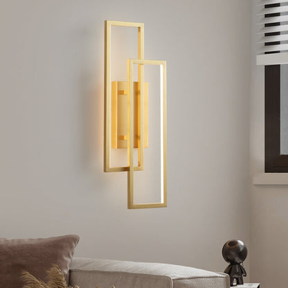 Modern Mid-century All Copper Rectangular Geometric LED Wall Sconce Lamp For Bedside