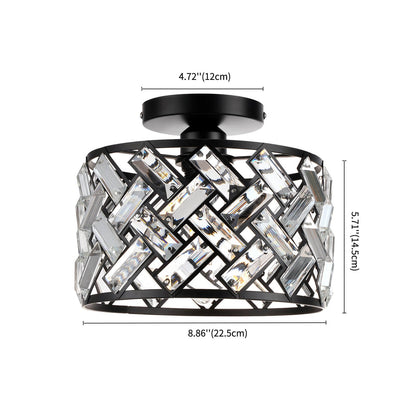 Modern Minimalist Round Metal Crystal 1-Light Semi-Flush Mount Ceiling Light For Living Room