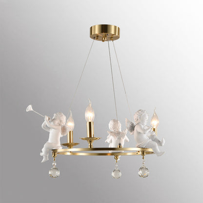 Traditional Vintage Angel Candle Crystal Round ABS Copper 3/6/8 Light Chandelier For Living Room