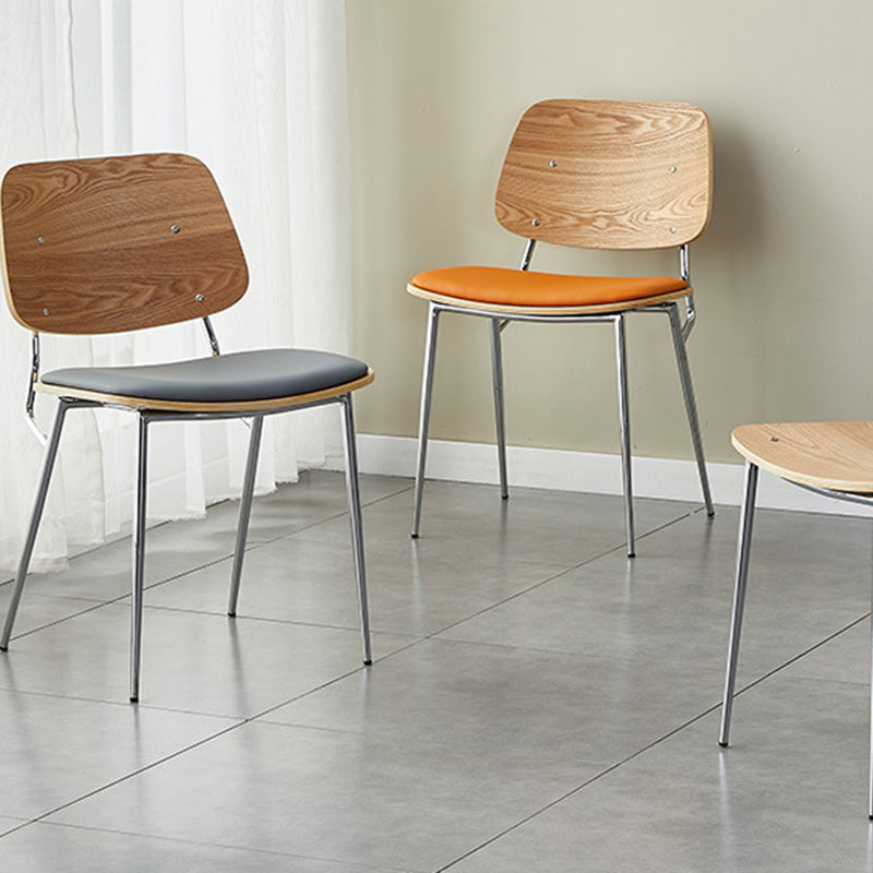 Contemporary Scandinavian Square PU Leather Metal Dining Chair Backrest Armless For Dining Room