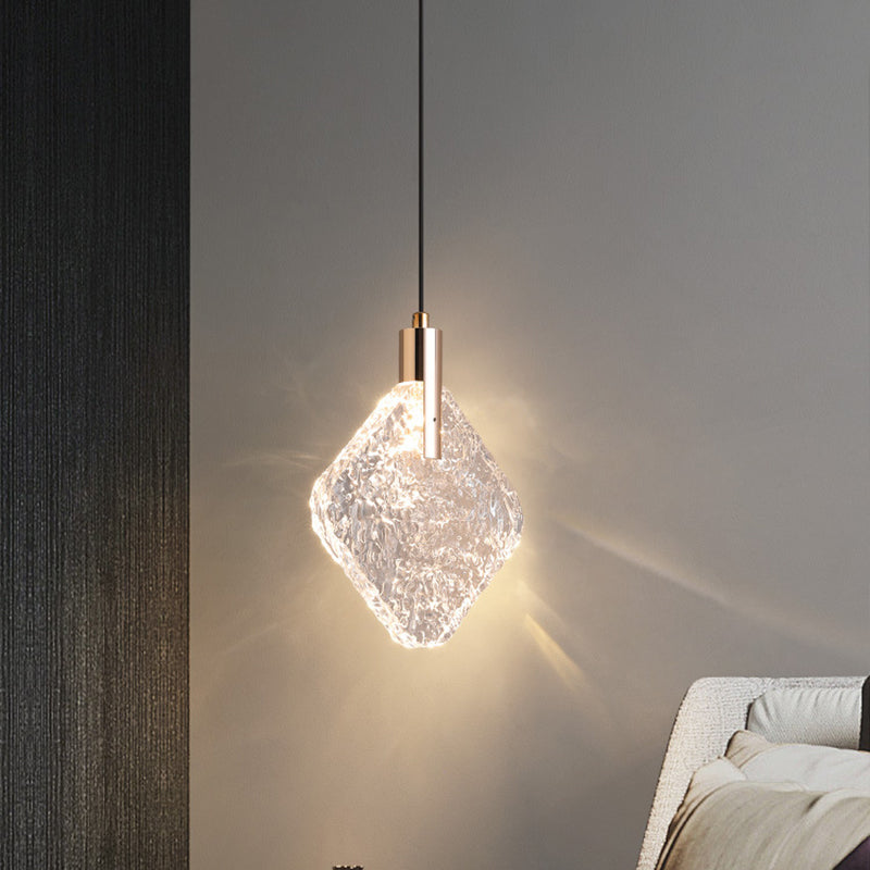 Modern Minimalist Diamond Round Trapezoid Aluminum Crystal LED Pendant Light For Bedroom