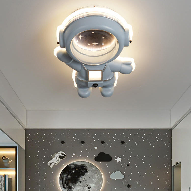 Contemporary Creative Kids Metal Acrylic Resin Astronaut Flush Mount Ceiling Light For Bedroom