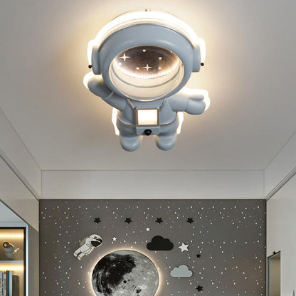 Contemporary Creative Kids Metal Acrylic Resin Astronaut Flush Mount Ceiling Light For Bedroom