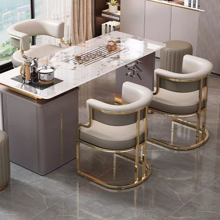 Traditional Luxury U-Shape Metal Microfiber Leather Dining Chair Backrest Armrest for Dining Room