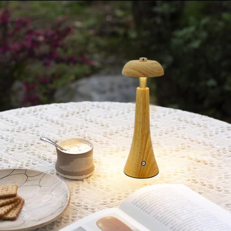 Contemporary Nordic Creative Solid Wood Mushroom LED Table Lamp For Bedroom