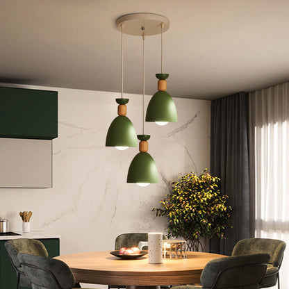 Modern Minimalist Round Cone Iron Wood 1/3 Light Island Light Chandelier For Dining Room