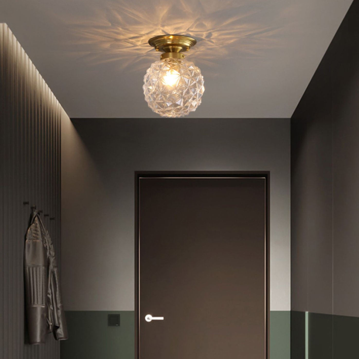 Modern Light Luxury Star Textured Glass Orb 1-Light Semi-Flush Mount Ceiling Light