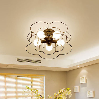 Nordic Creative Iron Petals 5-Light Semi-Flush Mount Ceiling Light