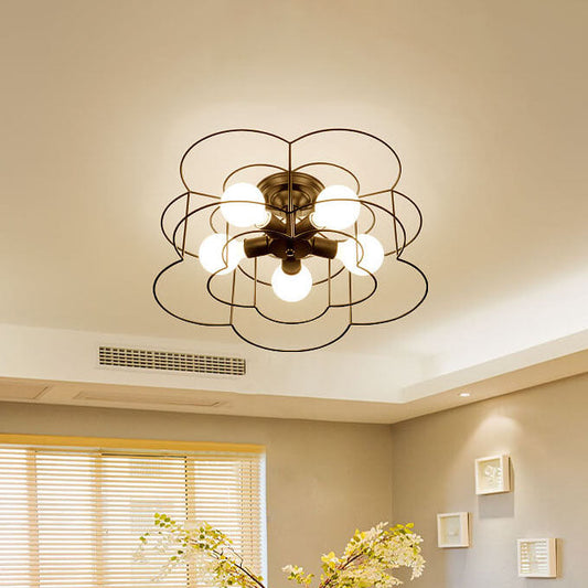 Nordic Creative Iron Petals 5-Light Semi-Flush Mount Ceiling Light