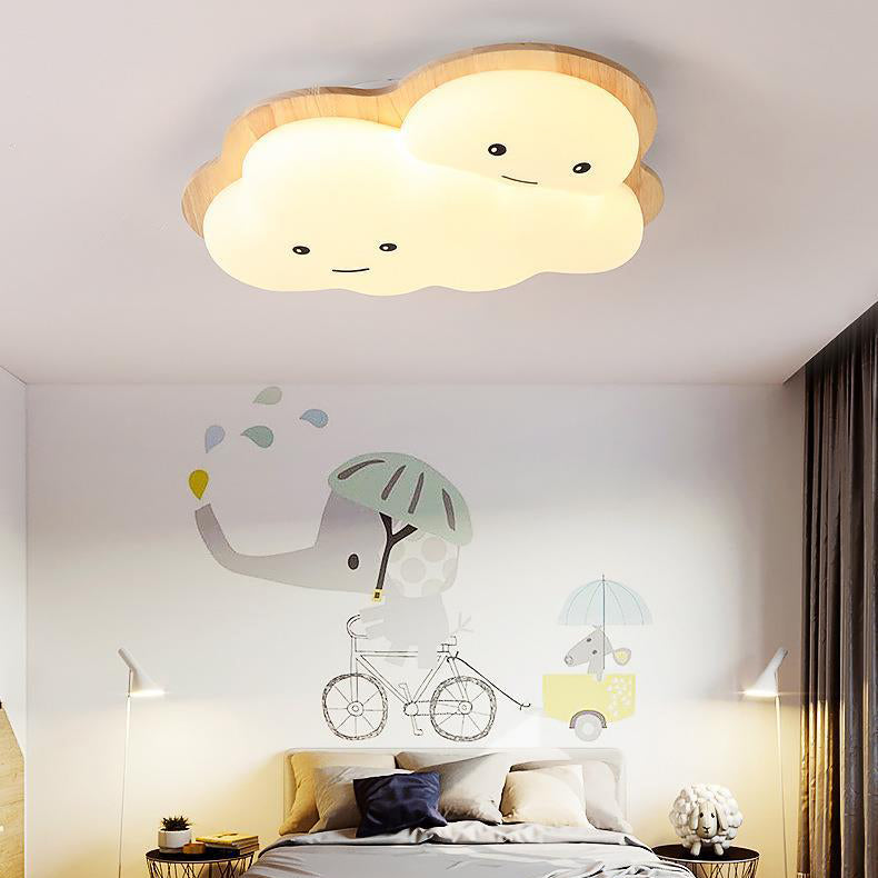モダンアールデコ調飛行機雲月アクリル木製LEDフラッシュマウントシーリングライトリビングルーム用