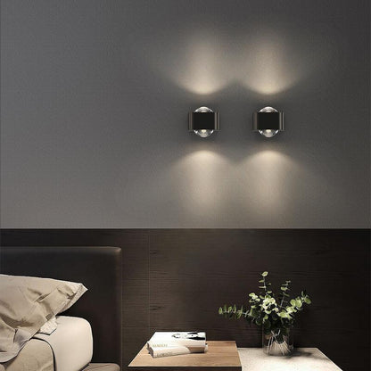 Modern Minimalist Copper Rounded Cuboid Up And Down Luminous LED Wall Sconce Lamp For Bedroom
