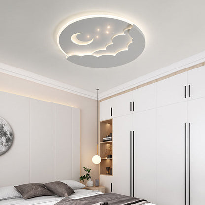 Modern Simplicity Round Moon Iron Aluminum Acrylic LED Flush Mount Ceiling Light For Bedroom