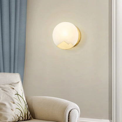 Modern Luxury Marble Round Shade Gold Finish Frame 1-Light Wall Sconce Lamp For Bedroom