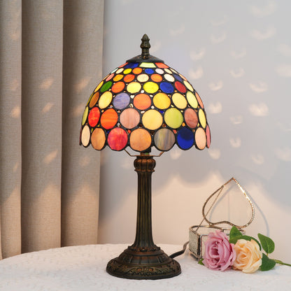Traditional Tiffany Resin Glass Dome Round 1-Light Table Lamp For Bedside