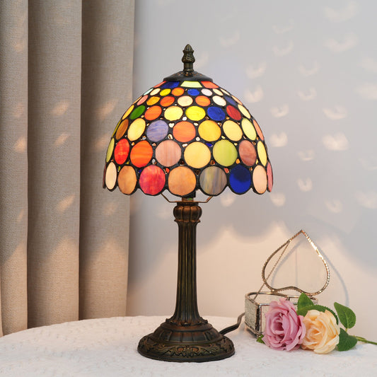 Traditional Tiffany Resin Glass Dome Round 1-Light Table Lamp For Bedside