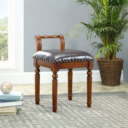 Traditional European Square Tufted Microfiber Leather Upholstered Vanity Stool Low Back For Bedroom