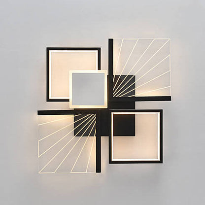 Modern Minimalist Geometric Shapes Black White Iron LED Flush Mount Light
