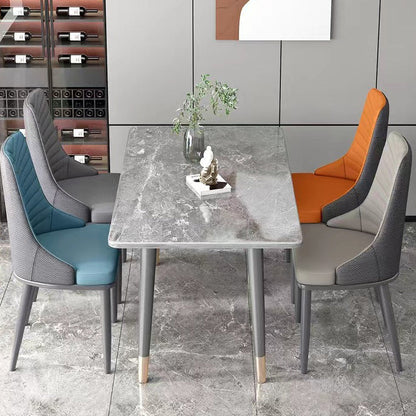 Modern Minimalist Square Four Legs Metal Microfiber Leather Dining Chair Backrest Armless For Dining Room