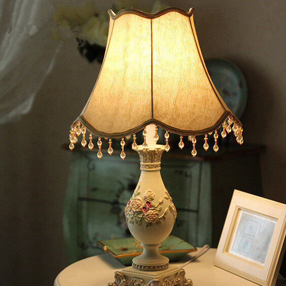 European Court Fabric Cone Resin Base 1-Light Table Lamp