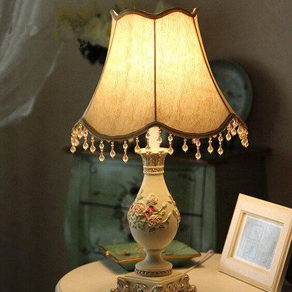 European Court Fabric Cone Resin Base 1-Light Table Lamp