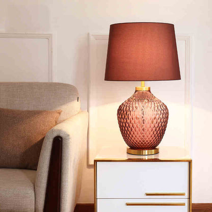 Contemporary Scandinavian Lucite Vase Base Glass Fabric 1-Light Table Lamp For Bedroom