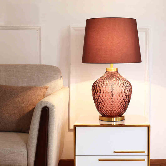 Contemporary Scandinavian Lucite Vase Base Glass Fabric 1-Light Table Lamp For Bedroom