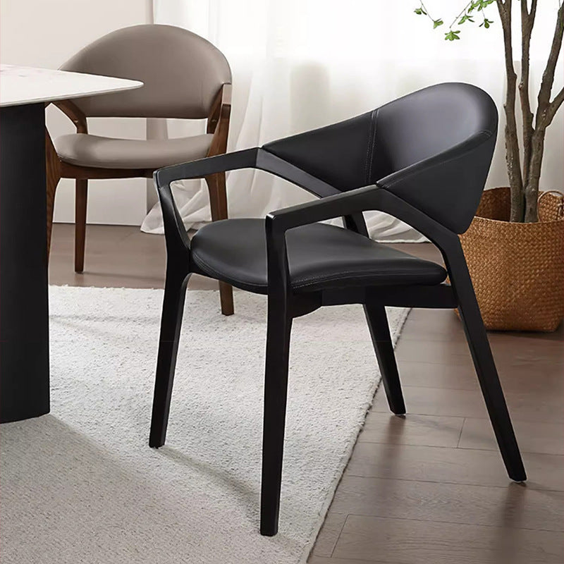 Contemporary Scandinavian PU Leather Ash Wood Sponge Square Dining Chair Backrest Armrest For Dining Room