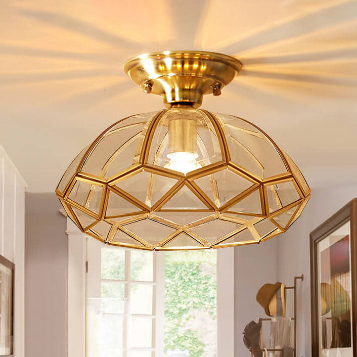 Modern Simple All-Copper Glass Flower-Shaped 1-Light Semi-Flush Mount Ceiling Light
