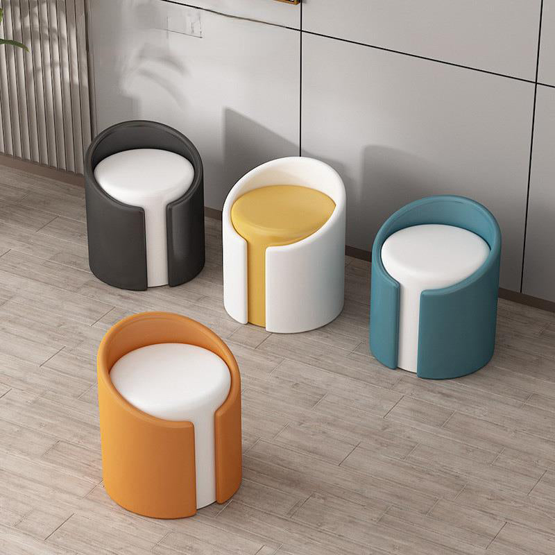 Modern Minimalist PU Leather Wood Sponge Round Cylinder Vanity Stool Backrest For Bedroom