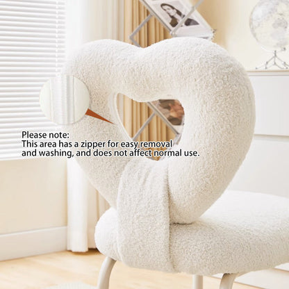 Contemporary Nordic Round Heart Lambswool Solid Wood Metal Vanity Stool Backrest For Bedroom