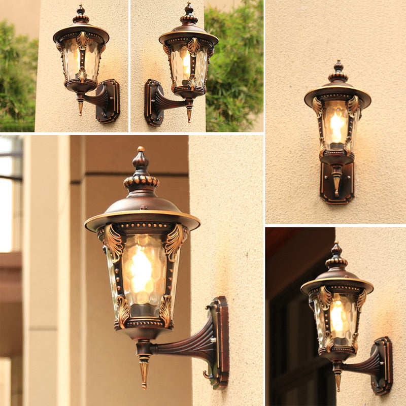 Traditional European Cylinder Quadrilateral Aluminum Glass 1-Light Wall Sconce Lamp For Outdoor Patio