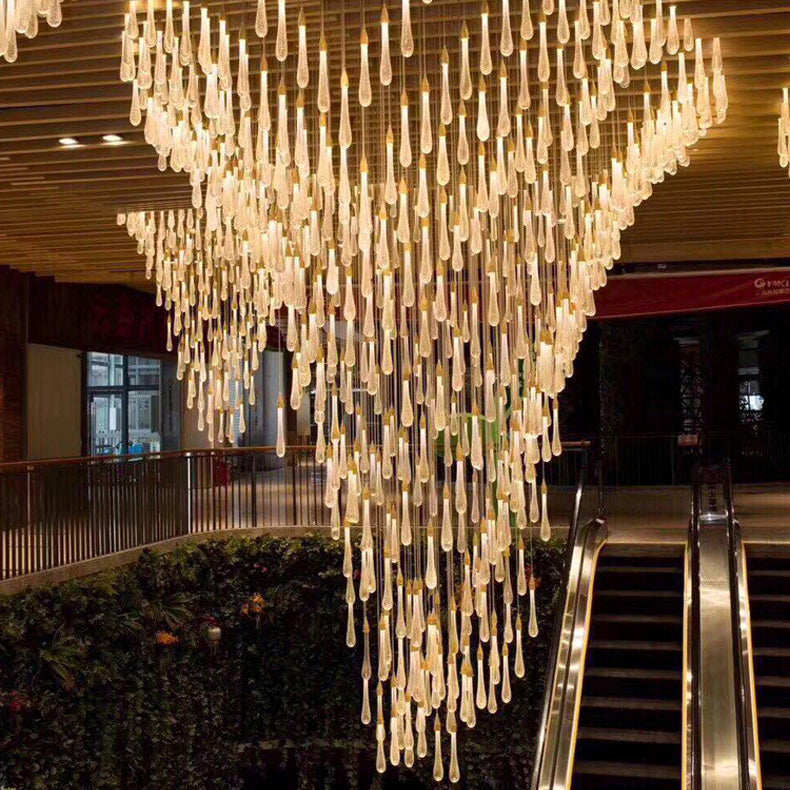 Modern Simplicity Iron Aluminum Crystal Drop Meteor Shower LED Pendant Light For Dining Room