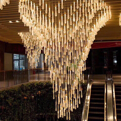 Modern Simplicity Iron Aluminum Crystal Drop Meteor Shower LED Pendant Light For Dining Room