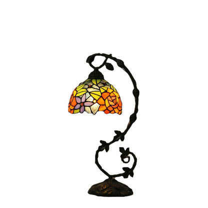 Traditional Tiffany Half Round Flower Vine Resin Stained Glass 1 Light Table Lamp For Bedroom
