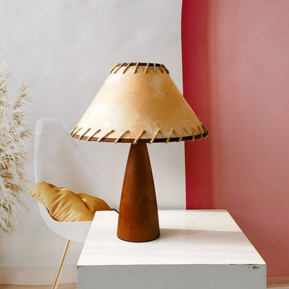 Vintage Minimalist Mushroom Solid Wood PVC Fabric 1-Light Table Lamp