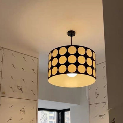 Contemporary Retro Drum Checkerboard Leather Lampshade 3-Light Pendant Light For Dining Room
