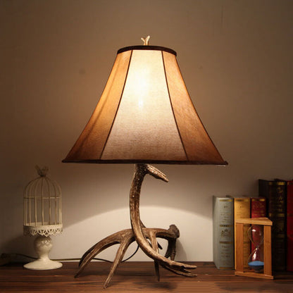 European Creative Antler Resin Faux Deer Pattern Fabric Shade 1-Light Table Lamp
