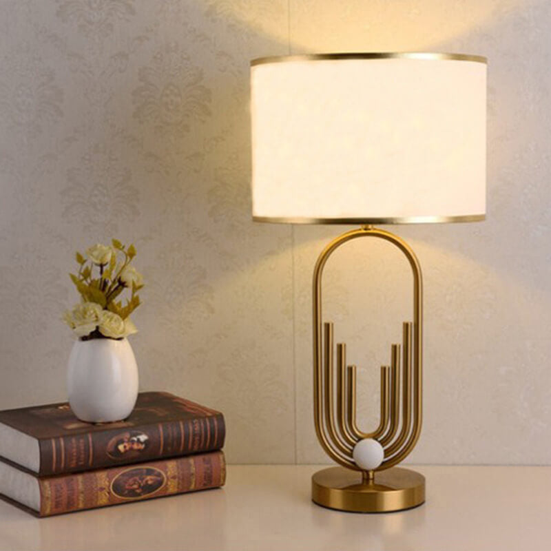 European Fabric Metal Ring Base 1-Light Table Lamp