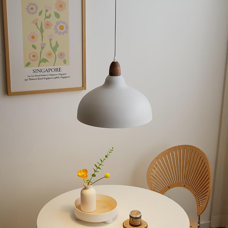 Japanese Simple Solid Wood Dome Round Hardware 1-Light Pendant Light