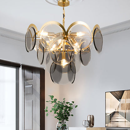 Modern Luxury Golden Finish Frame Tiered Glass Disc Shade 7/13-Light Chandelier For Living Room