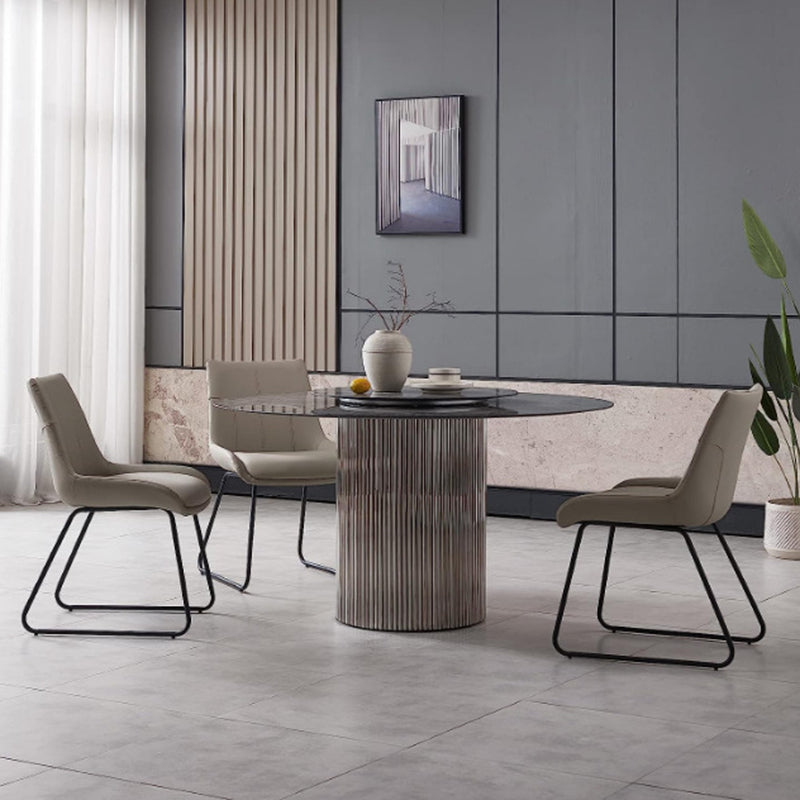 Contemporary Nordic Rectangular Upholstered Trapezoidal Base Faux Leather Metal Dining Chair Backrest For Dining Room