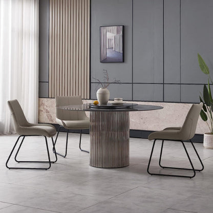 Contemporary Nordic Rectangular Upholstered Trapezoidal Base Faux Leather Metal Dining Chair Backrest For Dining Room