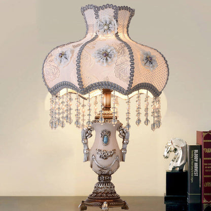 European Court Light Purple Fabric Tassel 1-Light Table Lamp